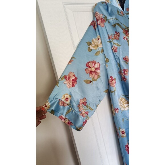 Vintage One Hanes Place Kaftan Dress Housecoat Sz Small Blue Floral Cottagecore - Picture 6 of 9